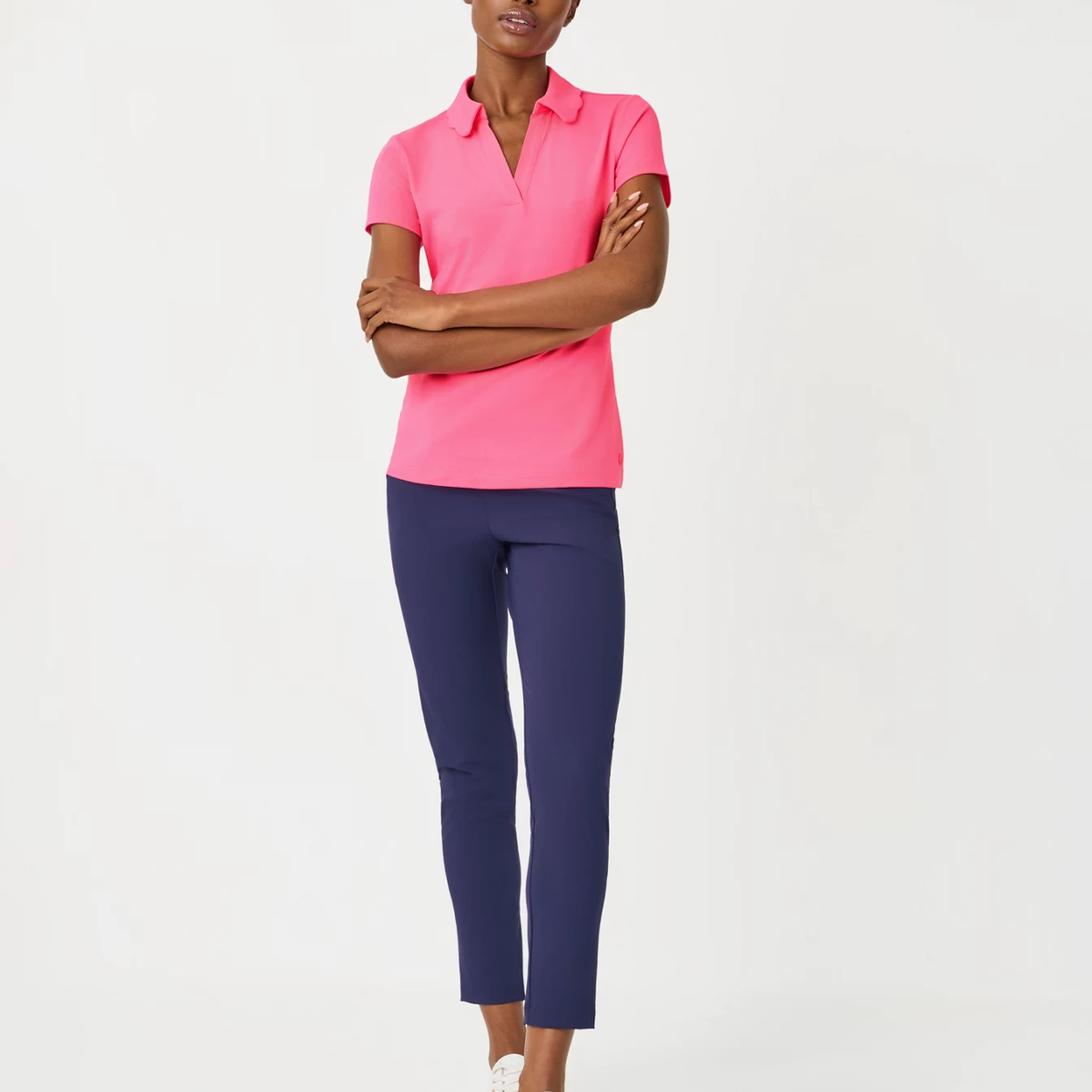 Scalloped Collar Short Sleeve Luxletic Polo Top
